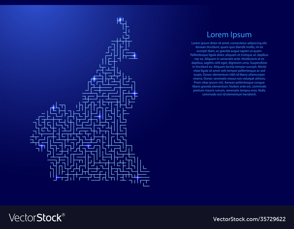 Cameroon map from blue pattern maze grid vector image Cameroon map from blue pattern maze grid