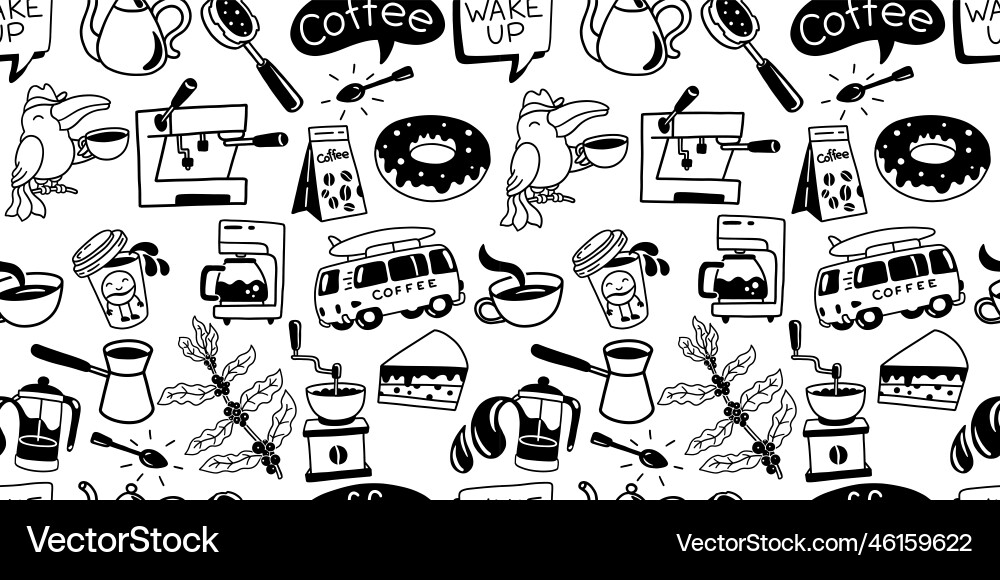 Coffee seamless pattern doodle background cup Vector Image