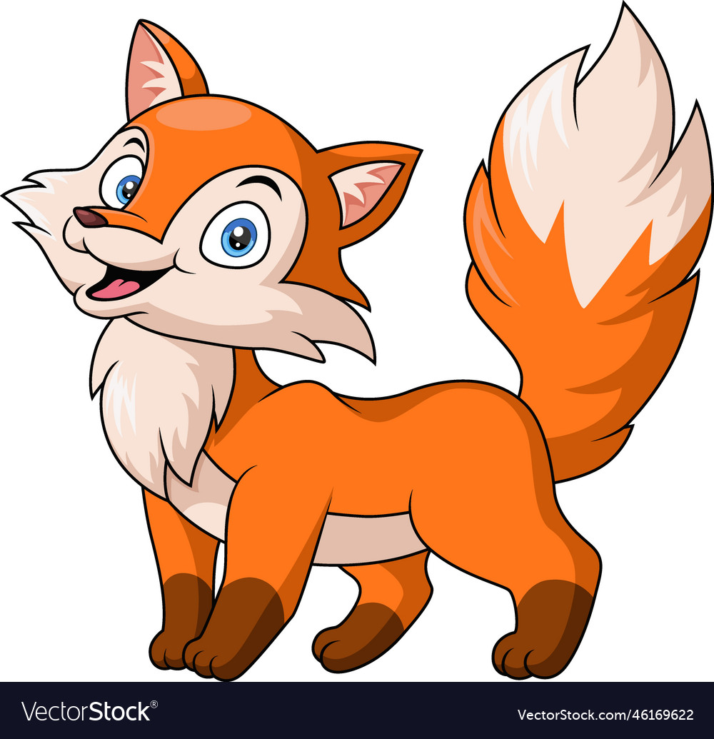 Cute little fox cartoon on white background