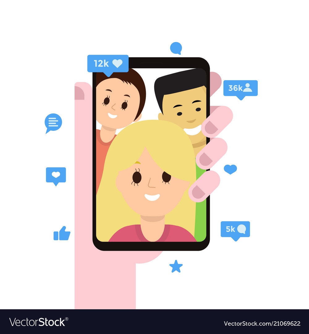 Display of smartphone with open social media app vector image Display of smartphone with open social media app
