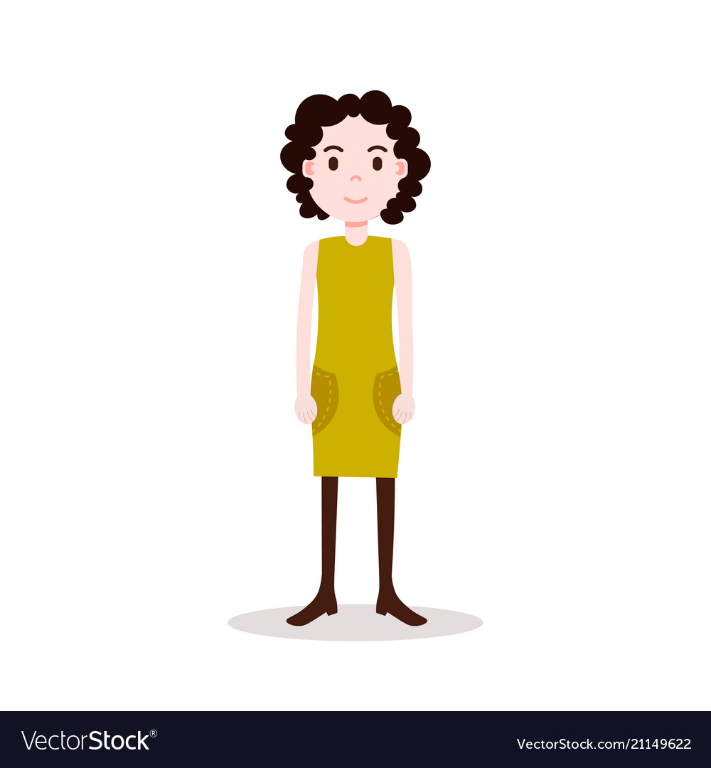 Girl brunette character serious female yellow