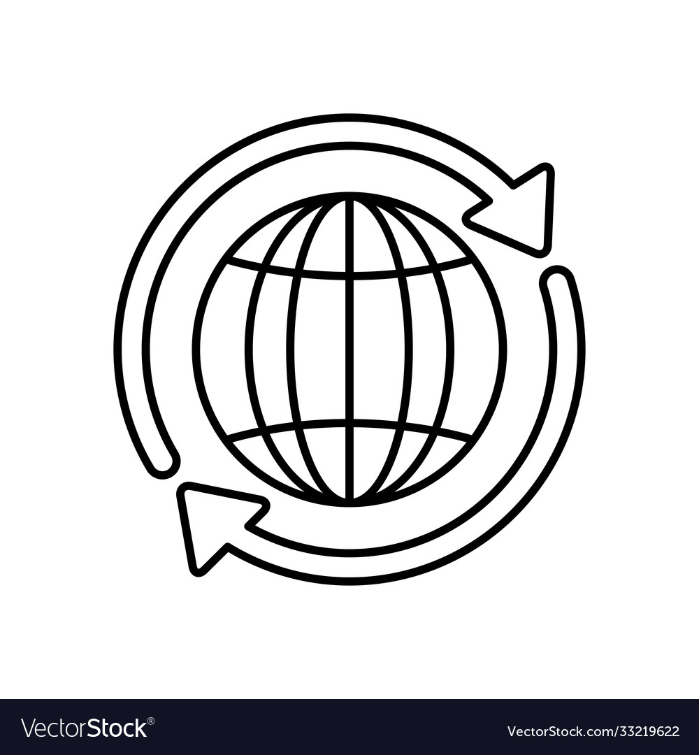 Global sphere with arrow around line style vector image Global sphere with arrow around line style