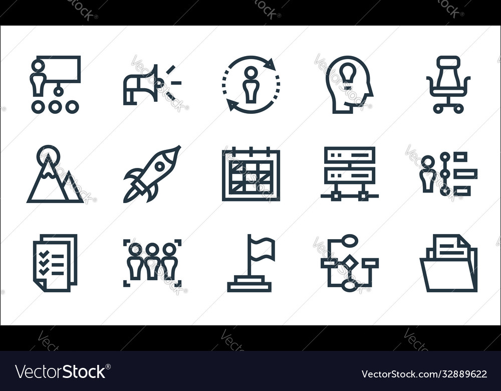 Management line icons linear set quality vector image Management line icons linear set quality