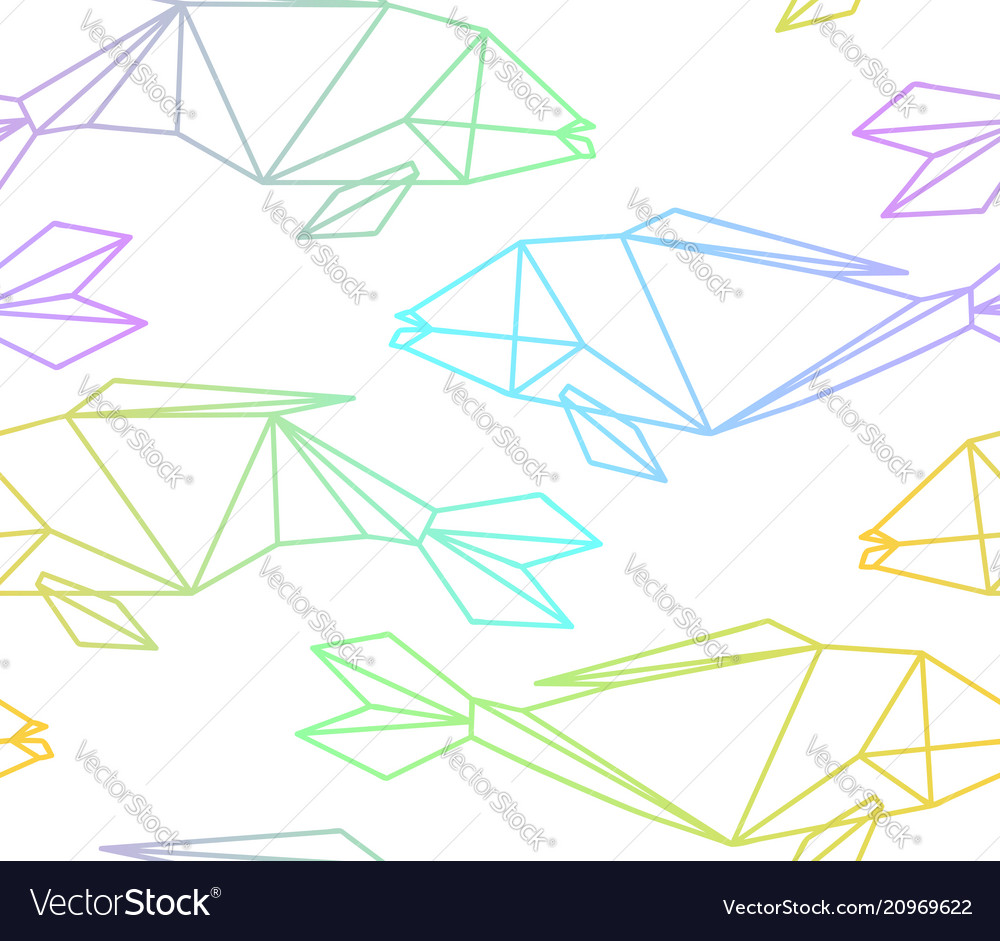 Seamless colorful linear abstract polygon fish