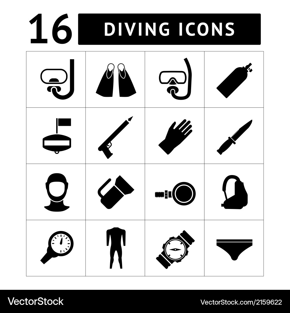 Set icons of diving Royalty Free Vector Image VectorStock