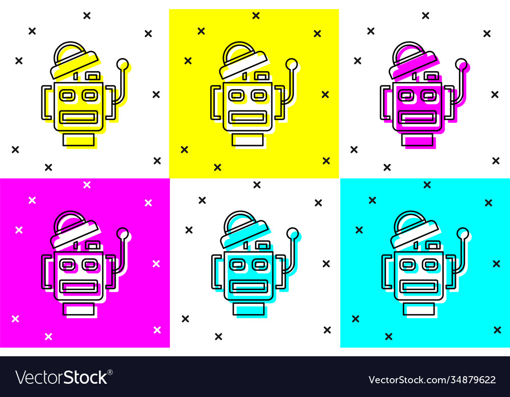 Set robot icon isolated on color background