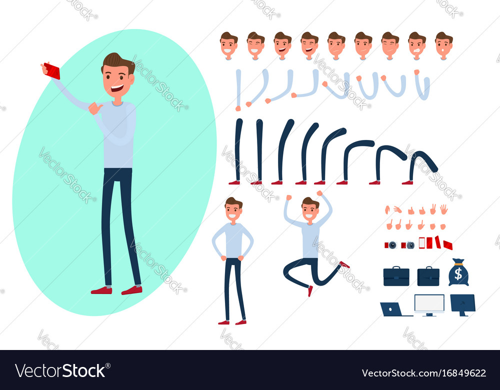Young man character creation set for animation