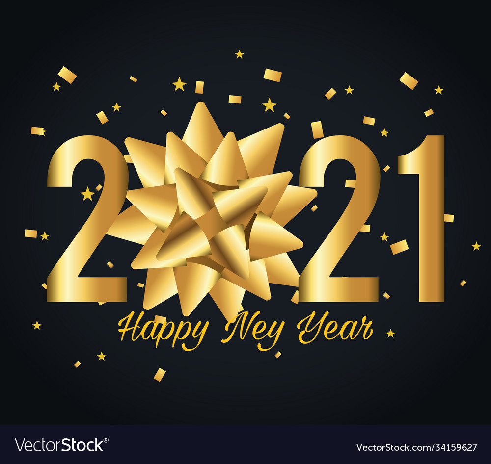 2021 happy new year with gold gift bow Royalty Free Vector