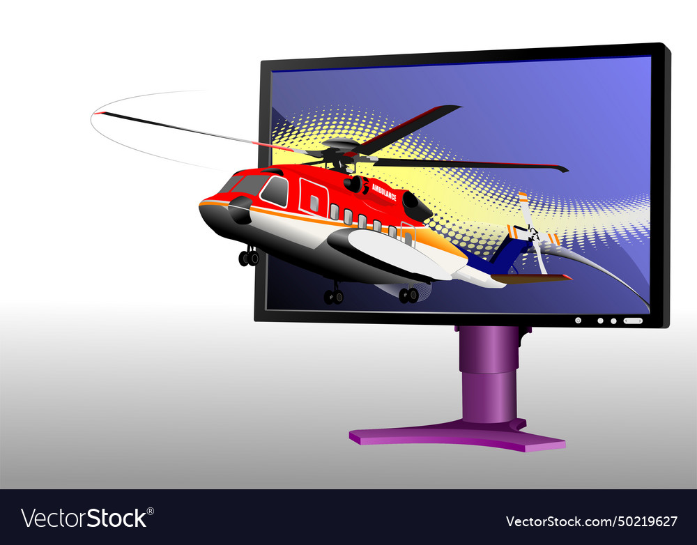 Abstract flat computer monitor with ambulance vector image Abstract flat computer monitor with ambulance