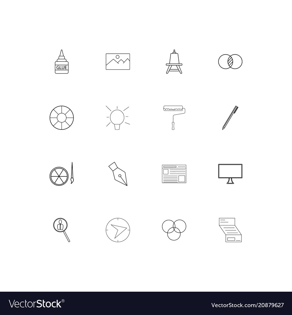 Creative process and design linear thin icons set