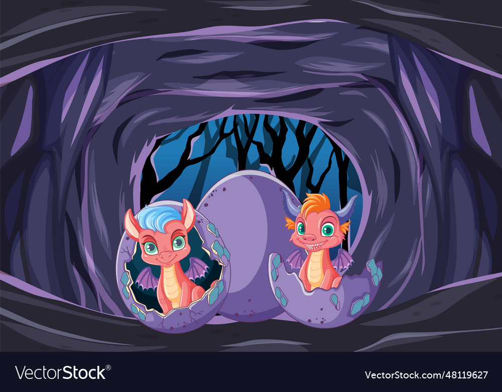 Hatching baby dragon in cave