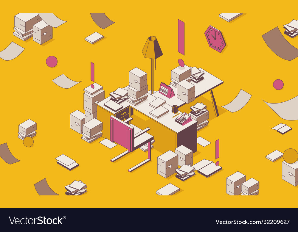 Isometric full color outline mess on table