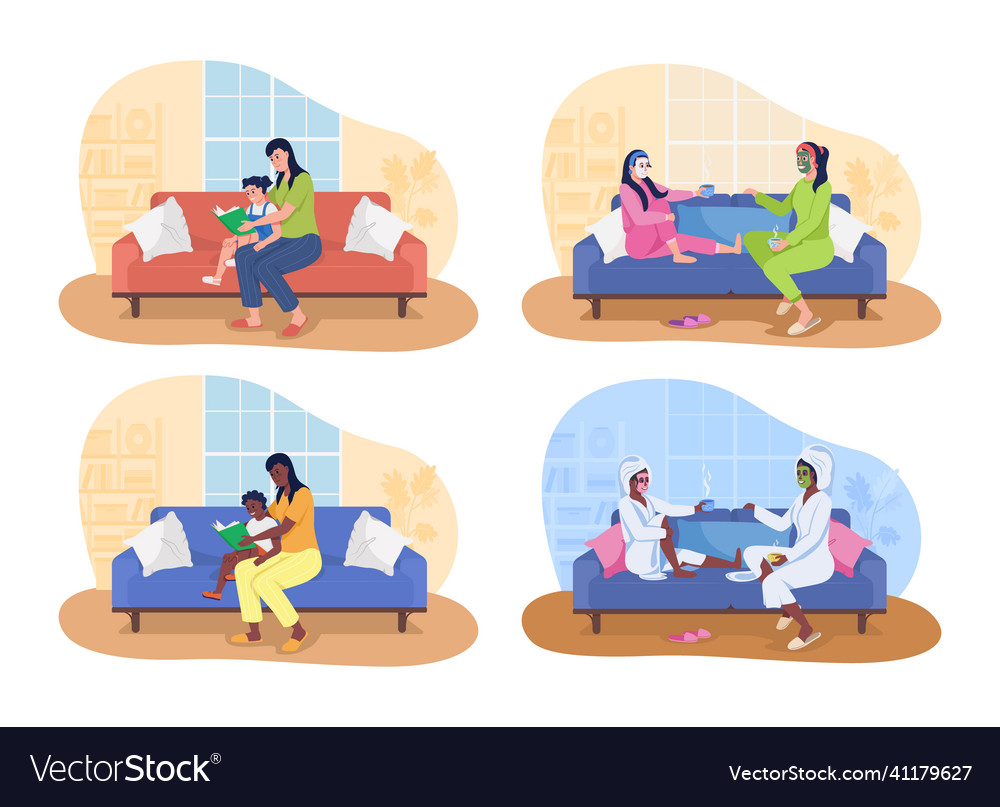 Mother-child bonding 2d isolated set Royalty Free Vector