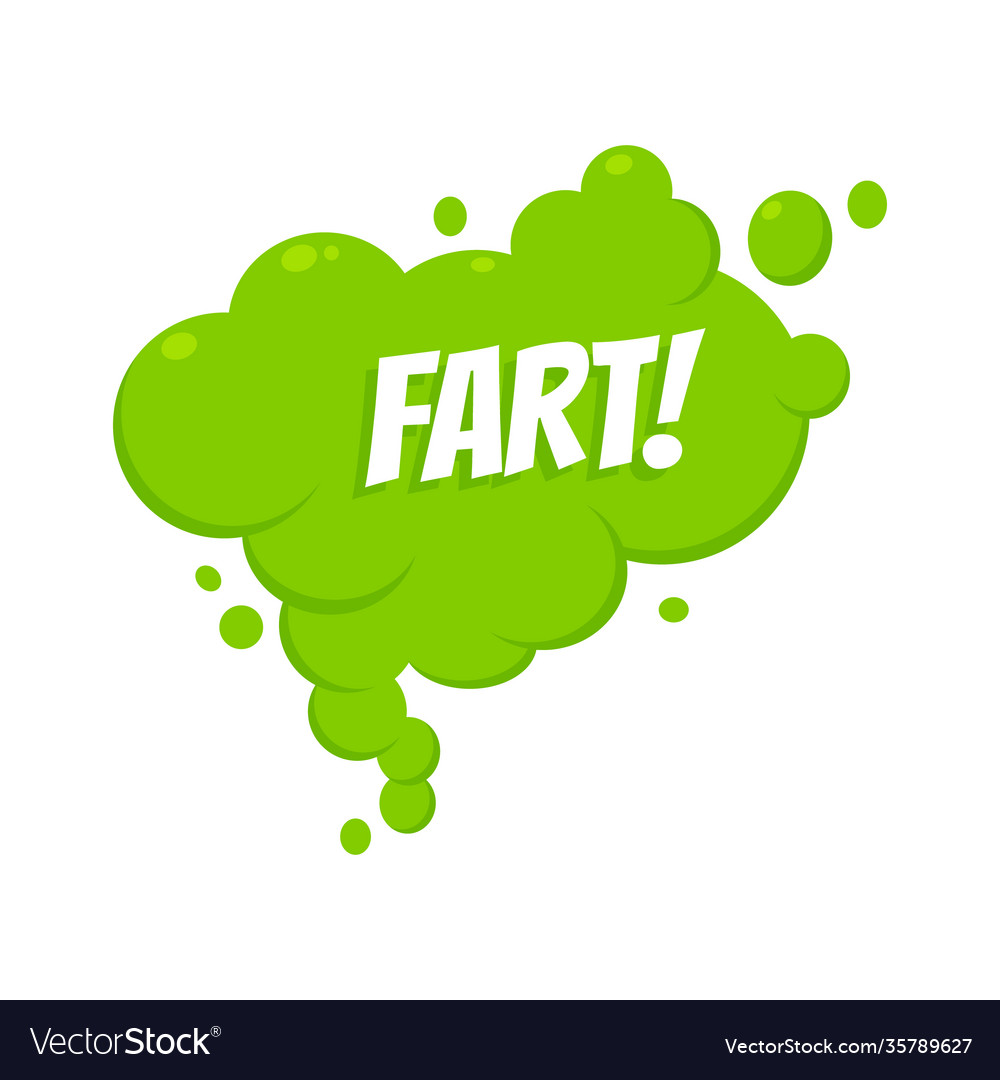 Smelling green cartoon fart cloud flat style