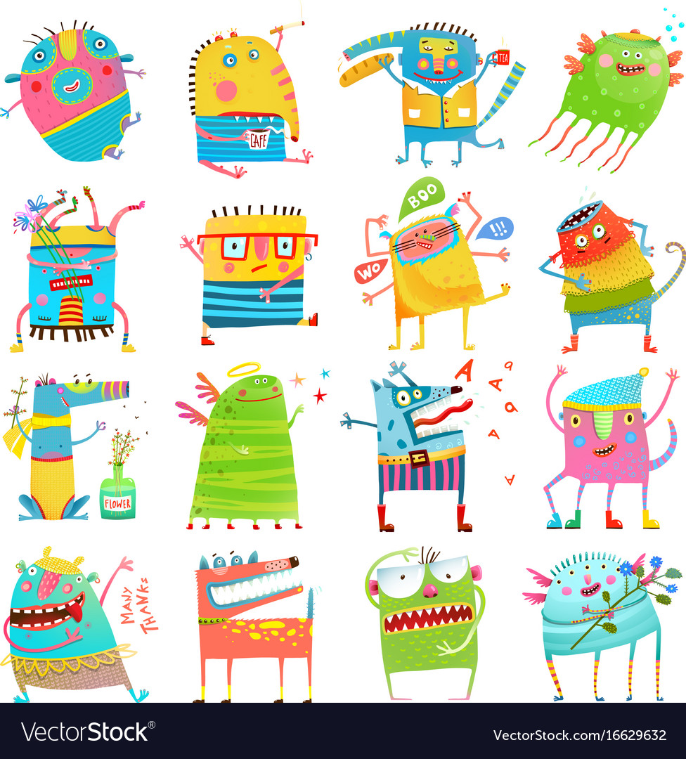 Cartoon colorful monsters for kids big collection Vector Image