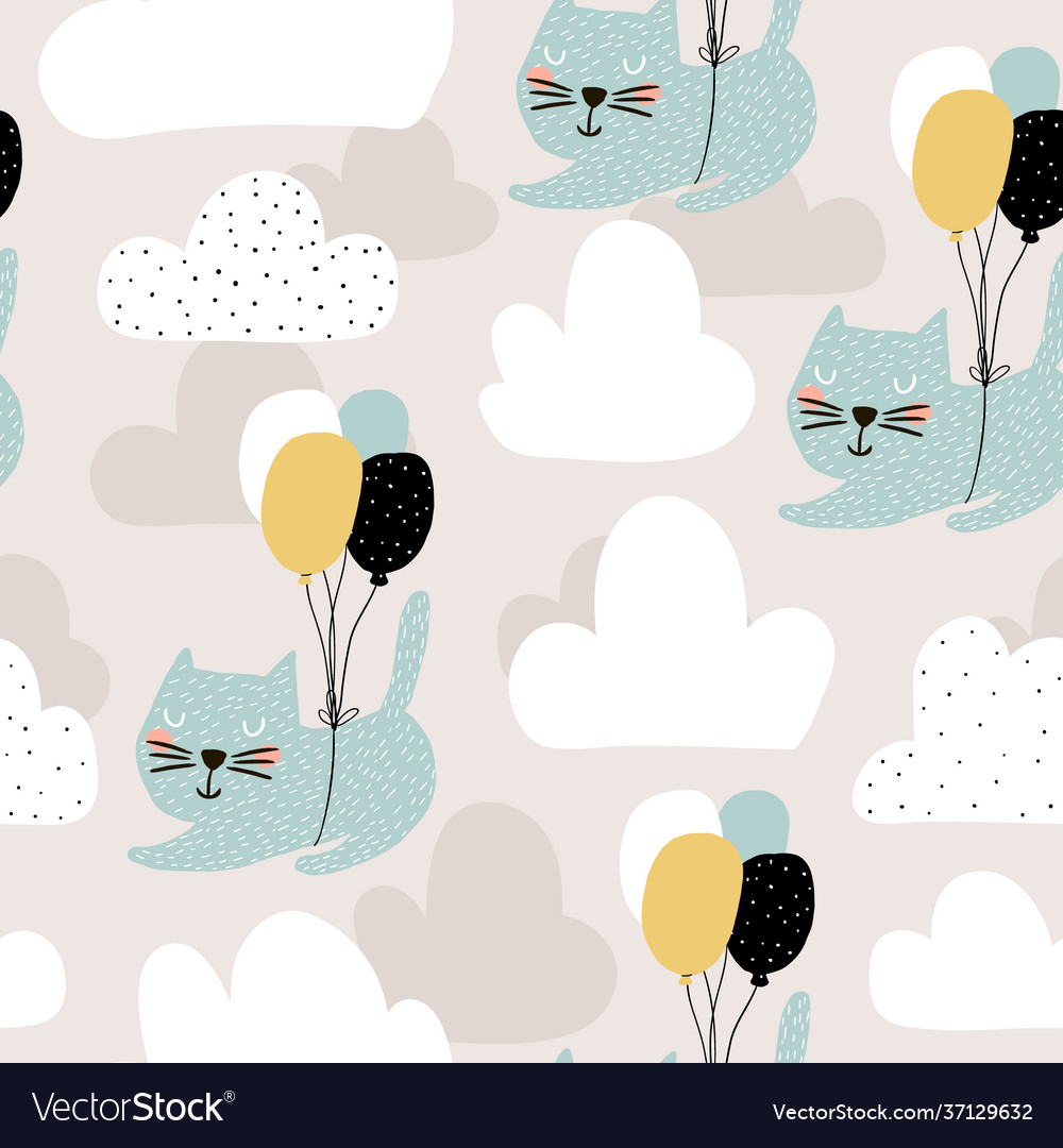 Charming Cat & Balloon Pattern