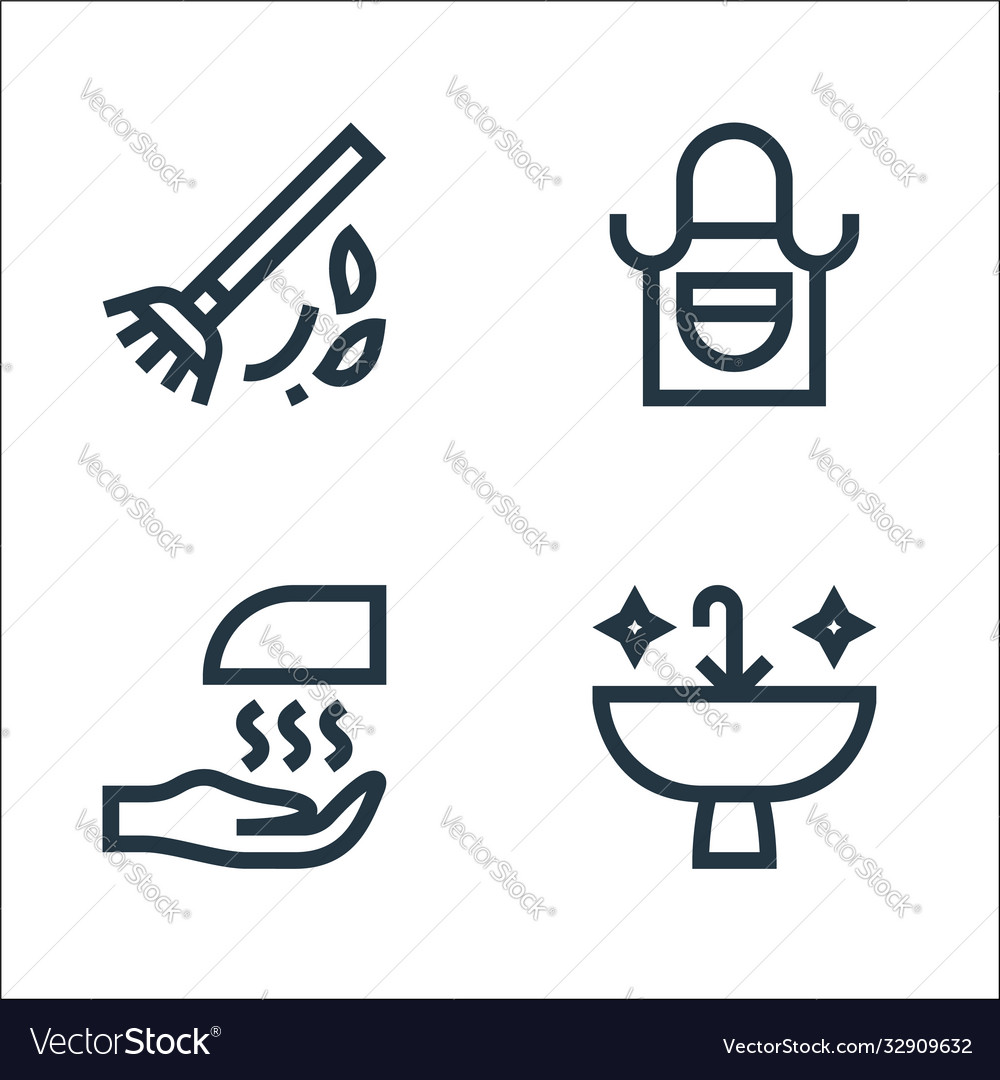 Cleaning line icons linear set quality