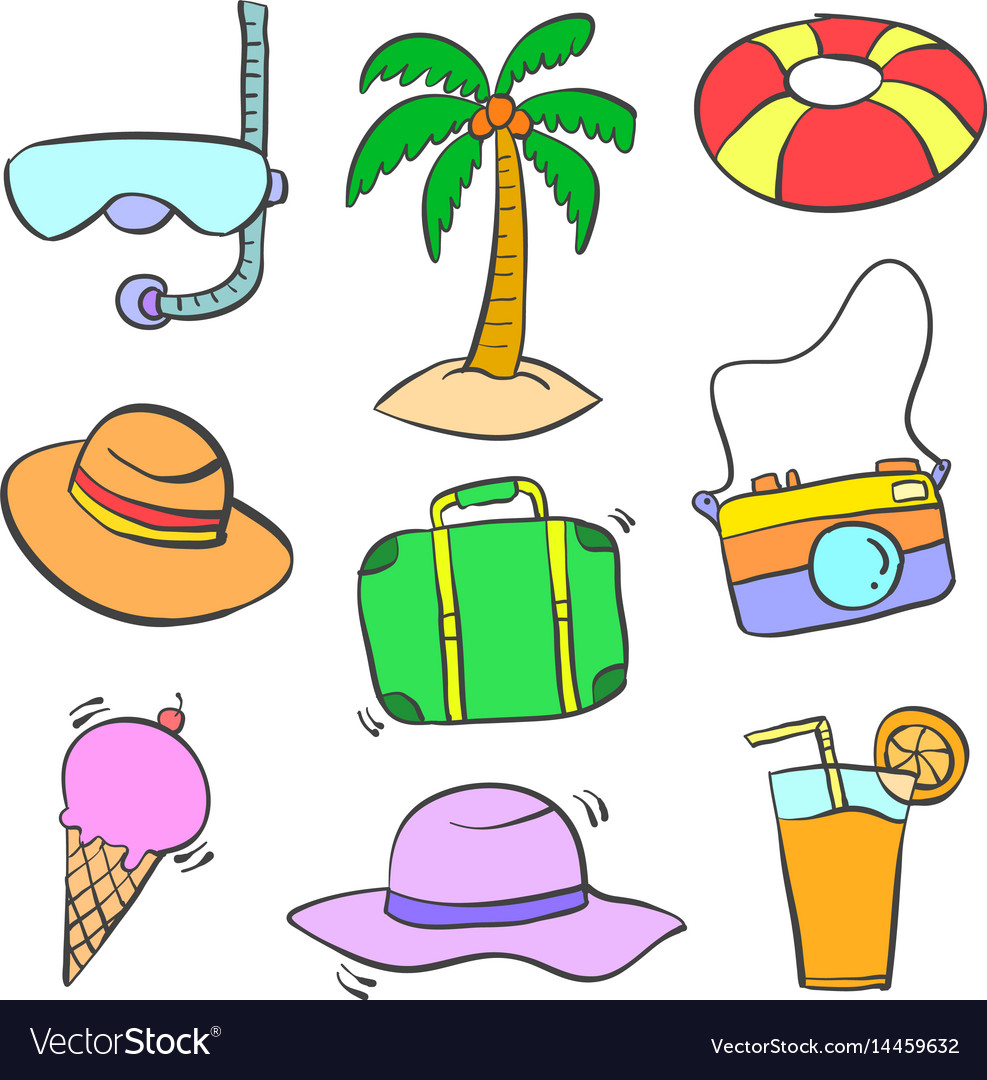 Collection stock of summer object doodles colorful