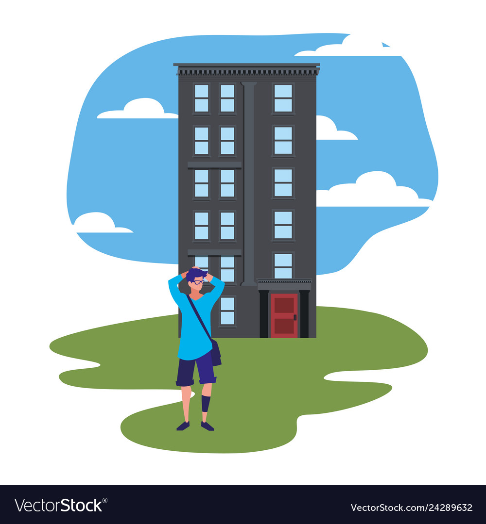Man standing in front of building street