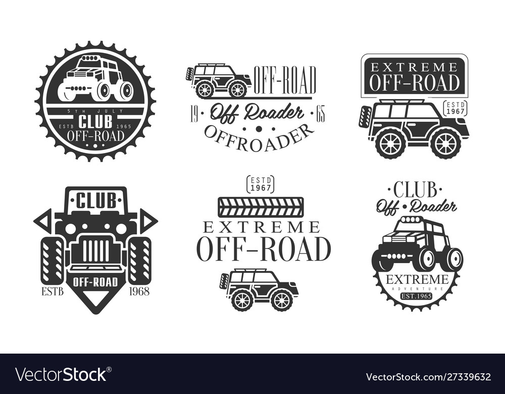 Offroader club retro logo set off road adventures