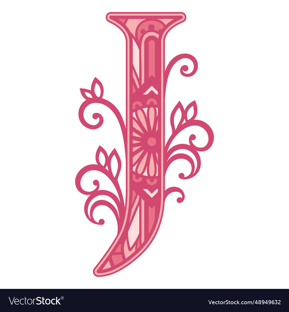 Pink letter j mandala alphabet vector image Pink letter j mandala alphabet