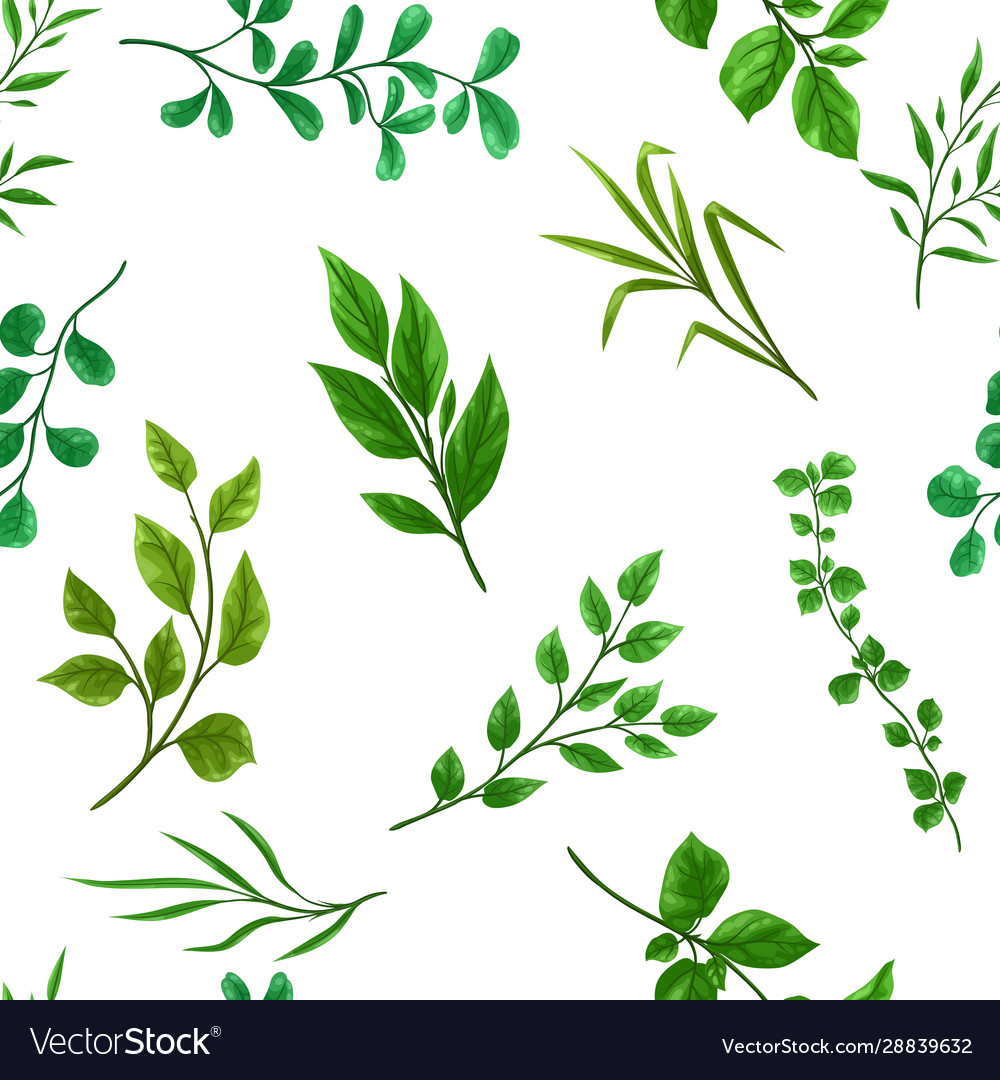 Seamless pattern sprigs with green leaves