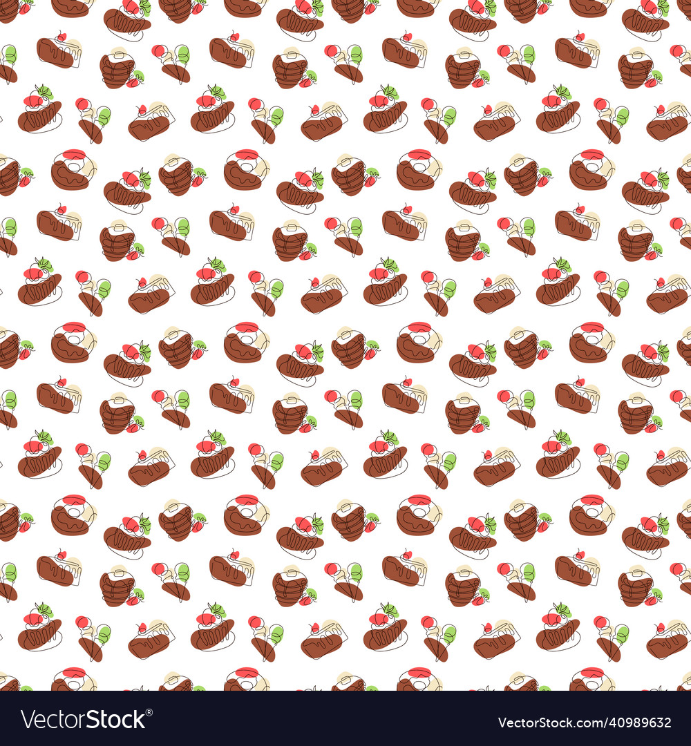 Seamless pattern with continuous line desserts
