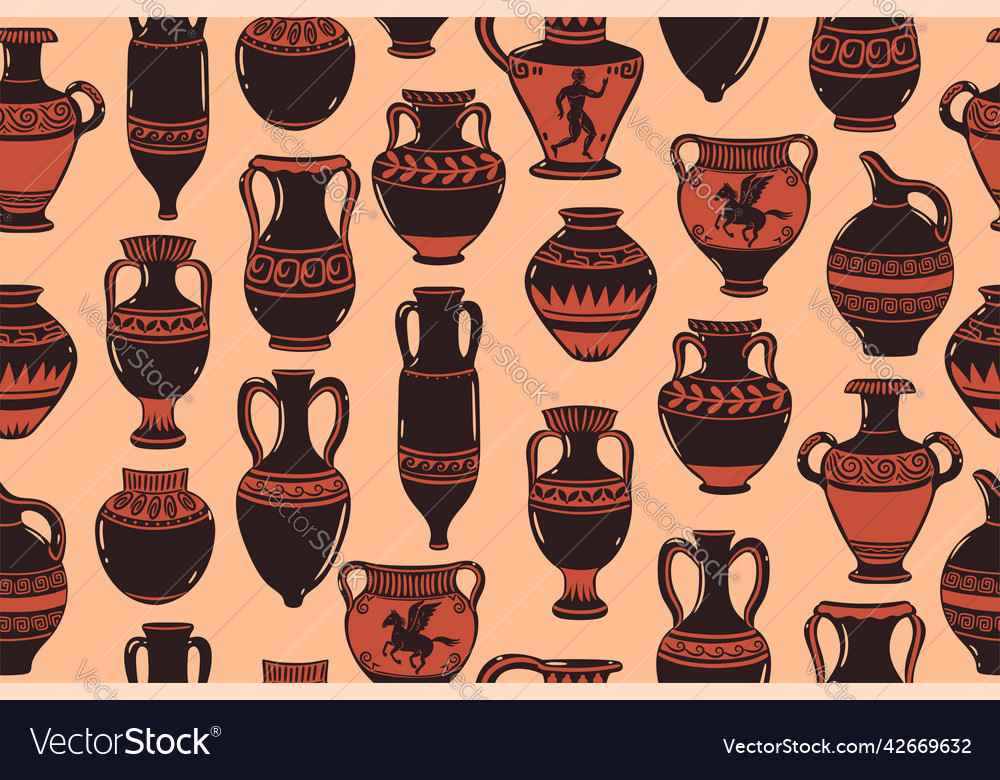 Seamless pattern with different amphorae