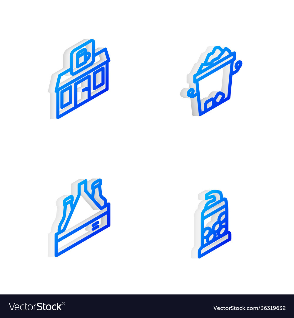 Set isometric line ice bucket store building