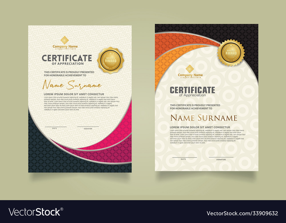 Set modern certificate template with realistic vector image Set modern certificate template with realistic