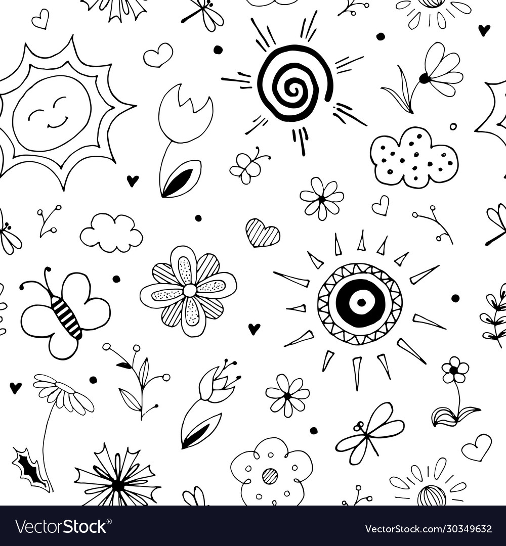 Spring doodle style pattern seamless