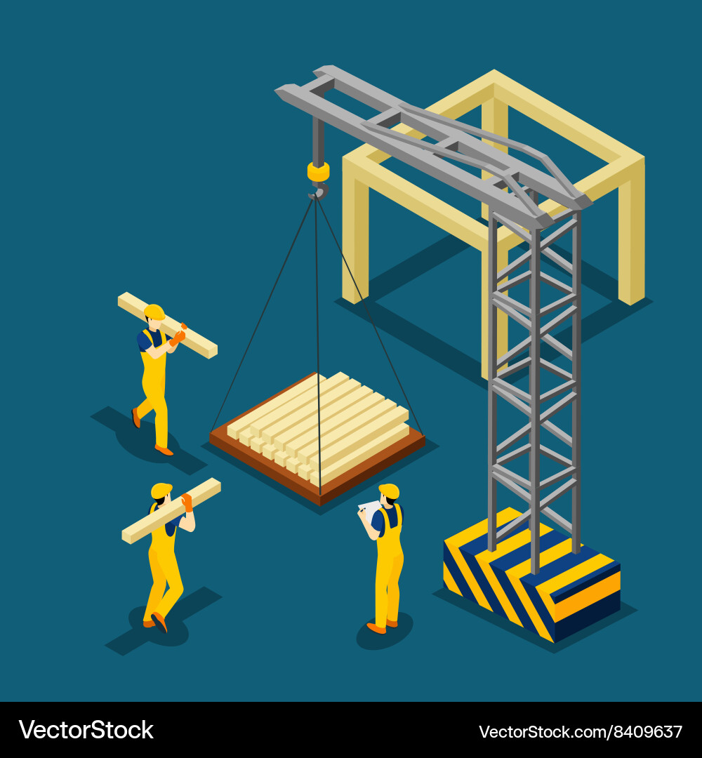 Building Construction Beginning Isometric Banner Vector Image