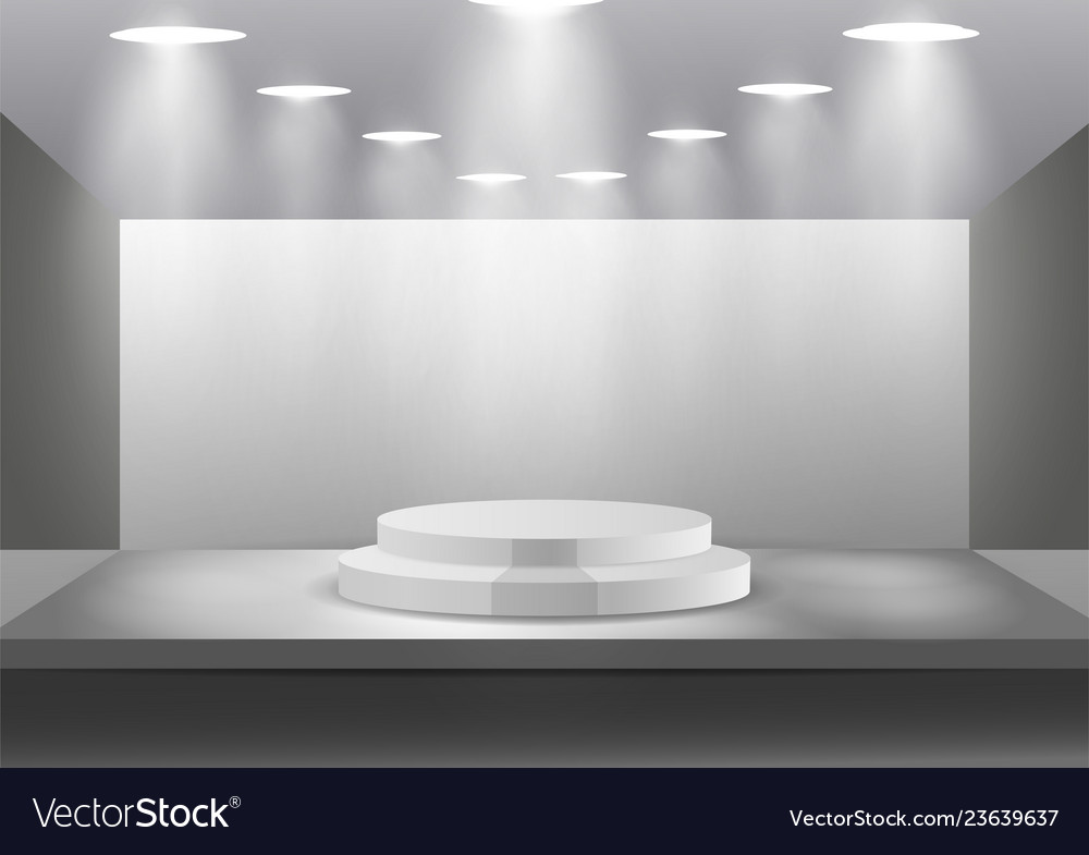 Empty stage podium with spotlights in blank studio