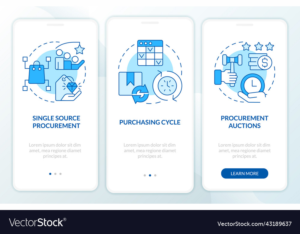 Examples of procurement process blue onboarding Vector Image