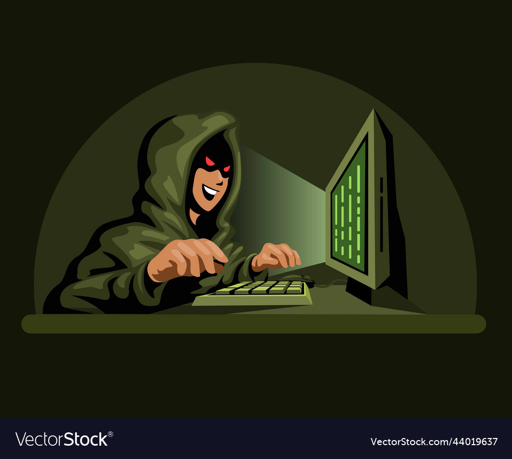 Hacker wear hoodie using computer character vector image Hacker wear hoodie using computer character