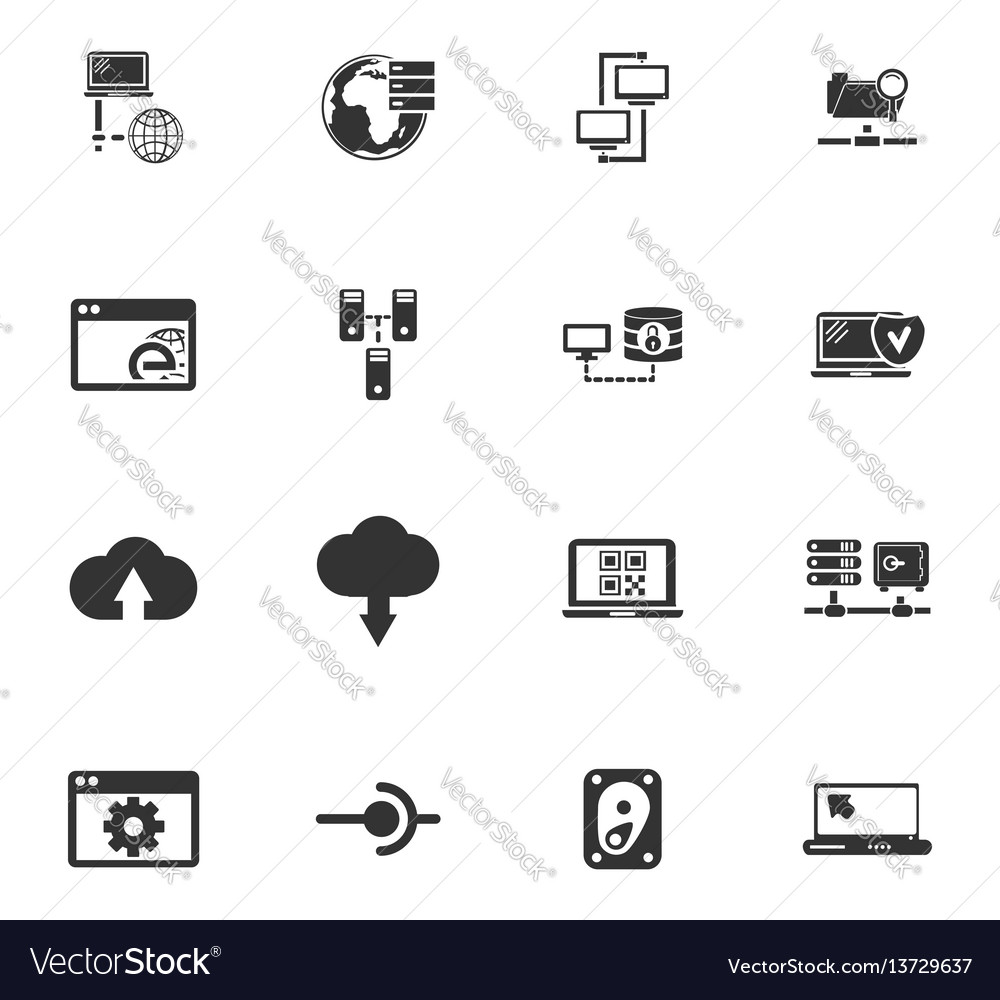 Internet server network icons set