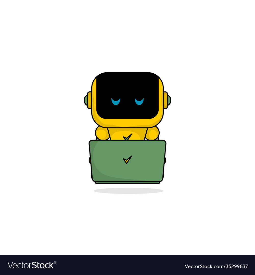 Mascot design with robot using laptop