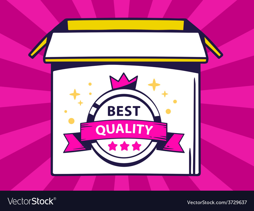 Open box with icon of label best quality