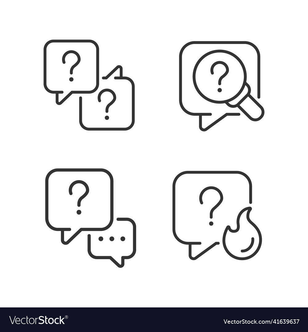 Question marks and speech bubbles linear icons set