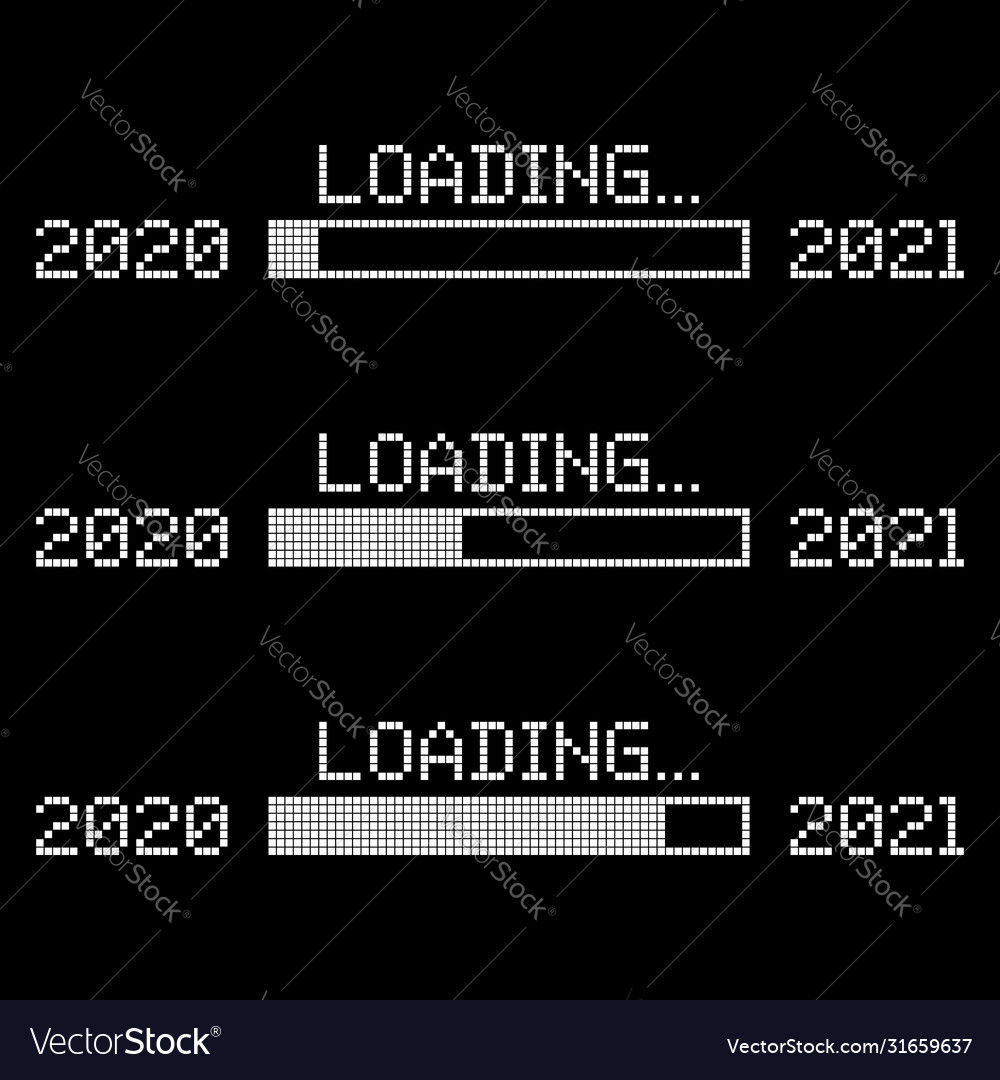 Set pixelated progress bar showing loading 2021 vector image Set pixelated progress bar showing loading 2021