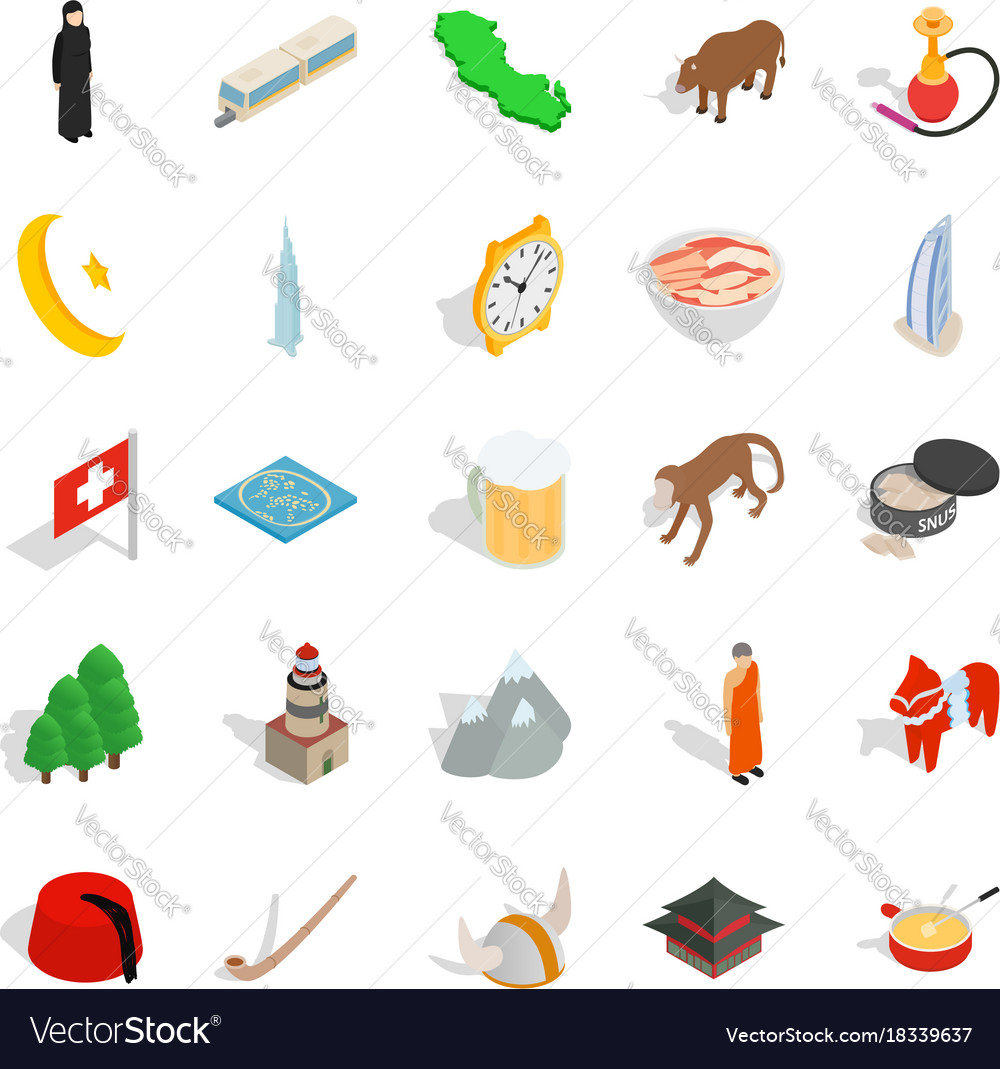 Showplace icons set isometric style Royalty Free Vector