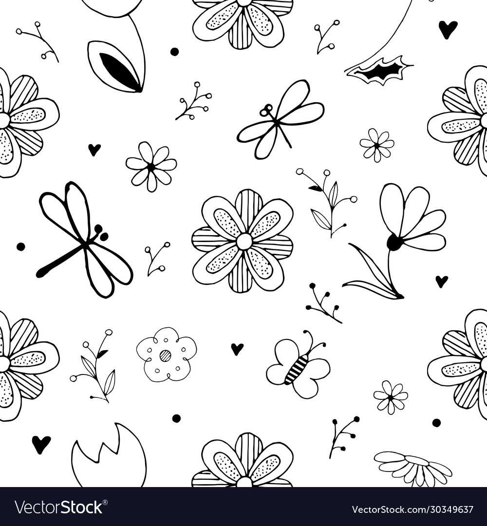Spring doodle style pattern seamless Vector Image Spring doodle style pattern seamless