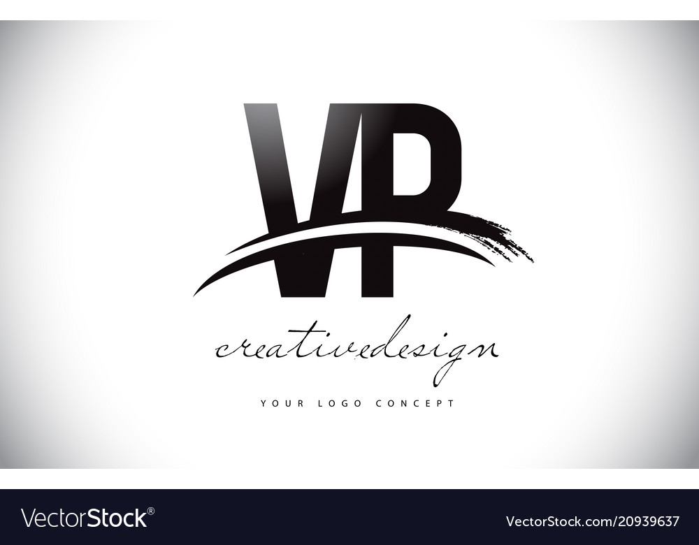 Vp v p letter logo design with swoosh and black Vector Image