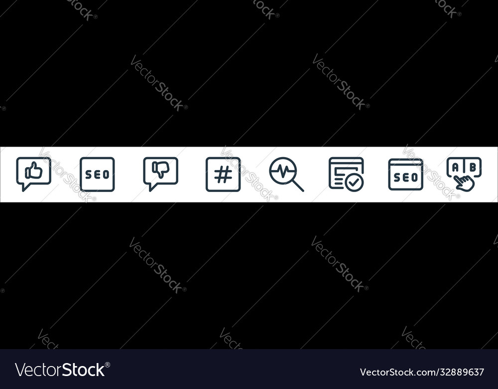 Web apps seo line icons linear set quality vector image Web apps seo line icons linear set quality