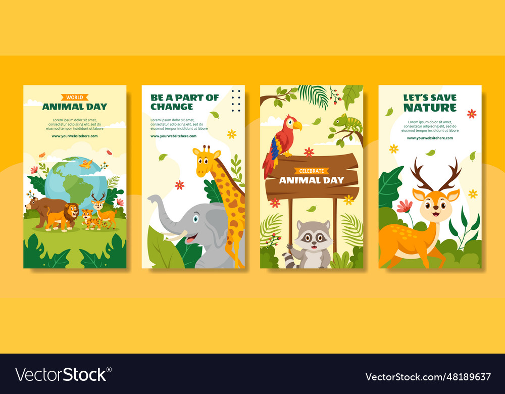 World animal day social media stories flat Vector Image