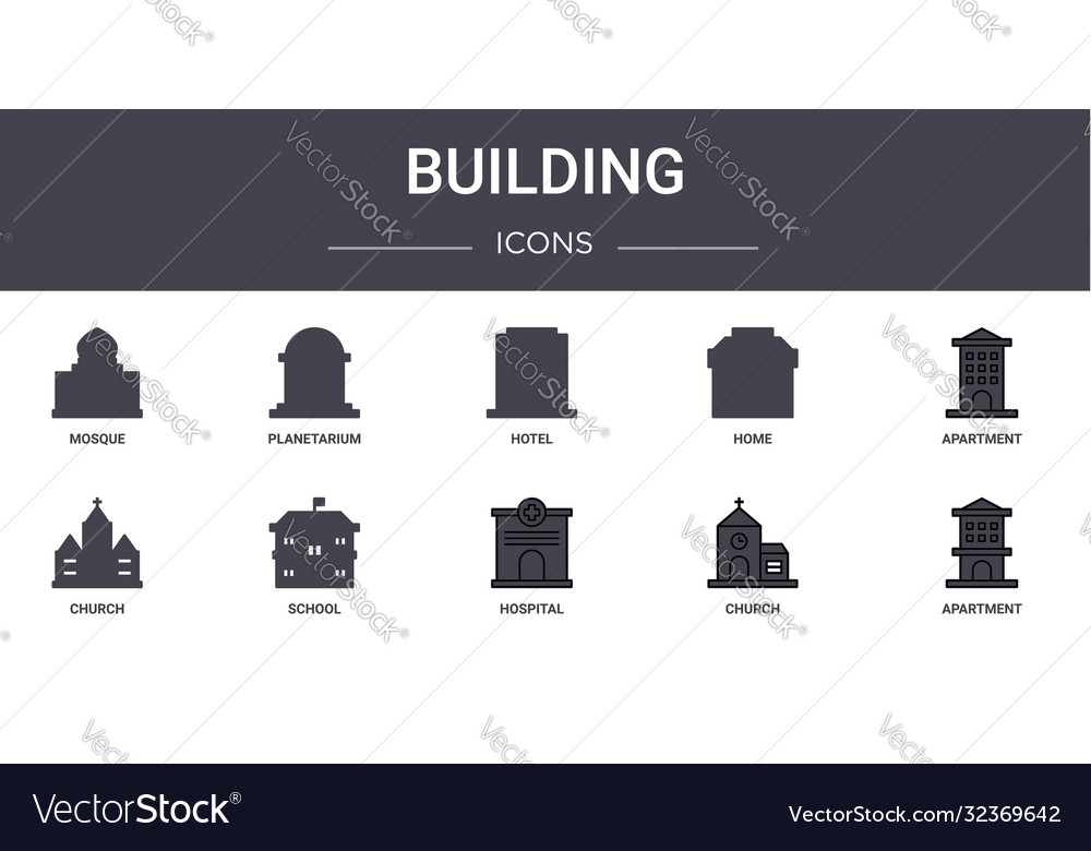 Building concept line icons set contains vector image Building concept line icons set contains