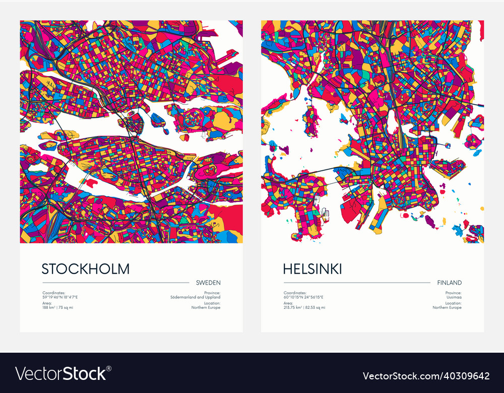 Bunte Stadtkarten Stockholm & Helsinki