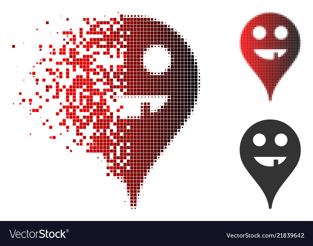 Dissolving pixelated halftone toothless smiley map