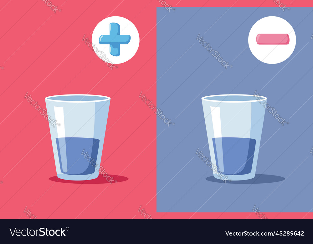 Glass half full and half empty positive and Vector Image
