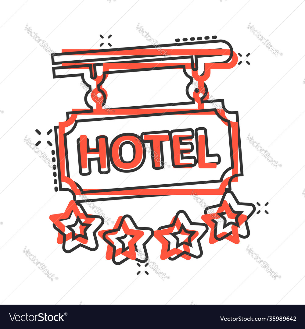 Hotel 4 stars sign icon in comic style inn